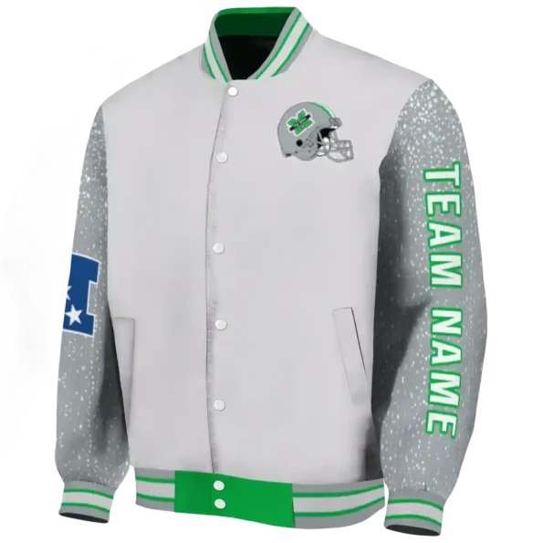 customized marshall thundering herd speckled arms green gray varsity jacket best selling