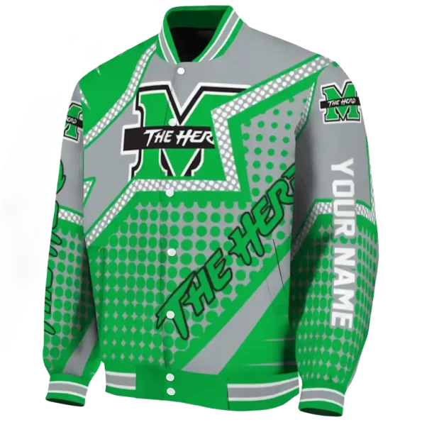customized marshall thundering herd star burst green varsity jacket best selling.webp