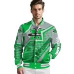 customized marshall thundering herd star burst green varsity jacket best selling.webp