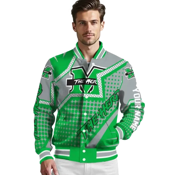 customized marshall thundering herd star burst green varsity jacket high quality.webp