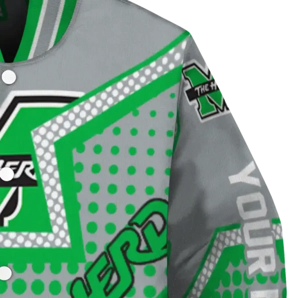 customized marshall thundering herd star burst green varsity jacket premium grade.webp