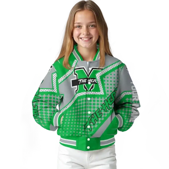customized marshall thundering herd star burst green varsity jacket top rated.webp