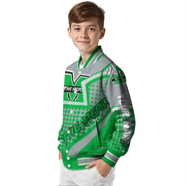 customized marshall thundering herd star burst green varsity jacket trendy.webp