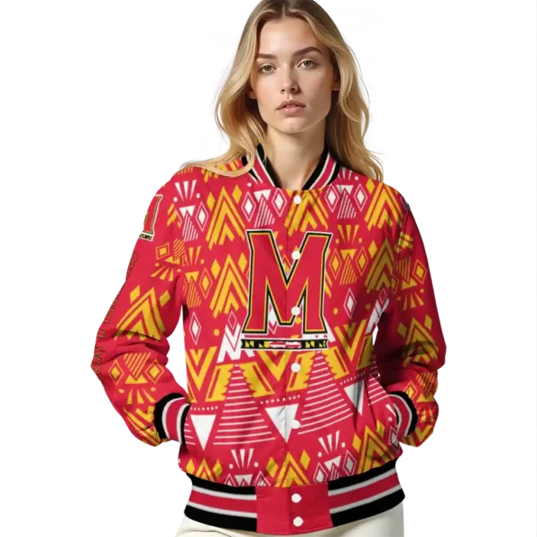 customized maryland terrapins pyramid shapes red varsity jacket latest model.webp