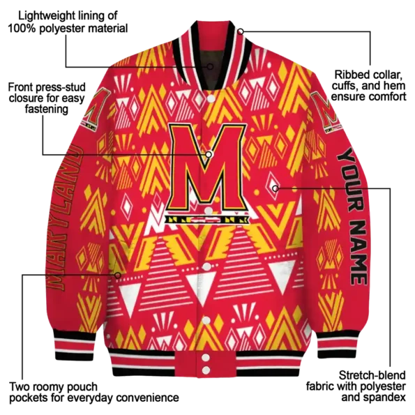 customized maryland terrapins pyramid shapes red varsity jacket new arrival.webp