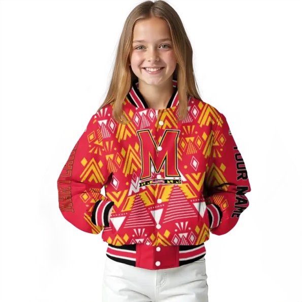 customized maryland terrapins pyramid shapes red varsity jacket top rated.webp