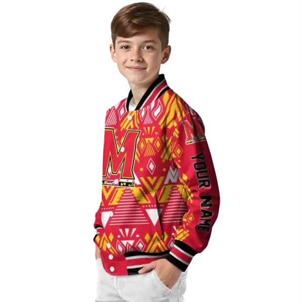 customized maryland terrapins pyramid shapes red varsity jacket trendy.webp