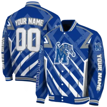 customized memphis tigers chevron angles blue varsity jacket fashion forward.webp