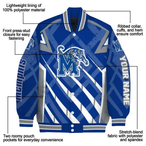 customized memphis tigers chevron angles blue varsity jacket new arrival.webp