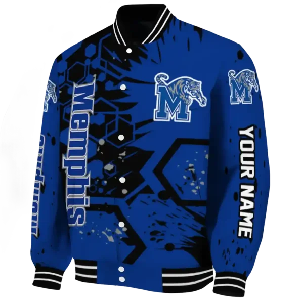 customized memphis tigers hexagon cluster blue black varsity jacket best selling