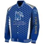 customized memphis tigers hexagon grid blue varsity jacket best selling.webp