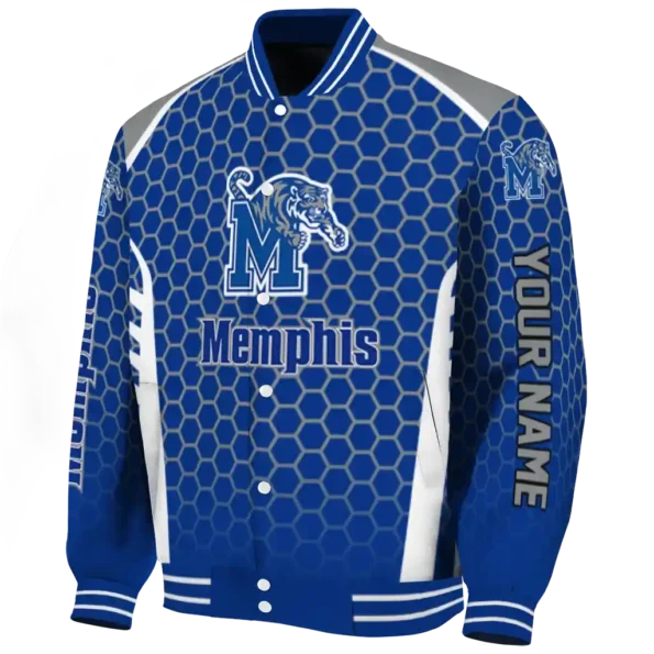 customized memphis tigers hexagon grid blue varsity jacket best selling.webp