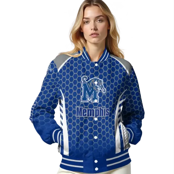 customized memphis tigers hexagon grid blue varsity jacket latest model.webp