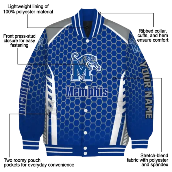 customized memphis tigers hexagon grid blue varsity jacket new arrival.webp