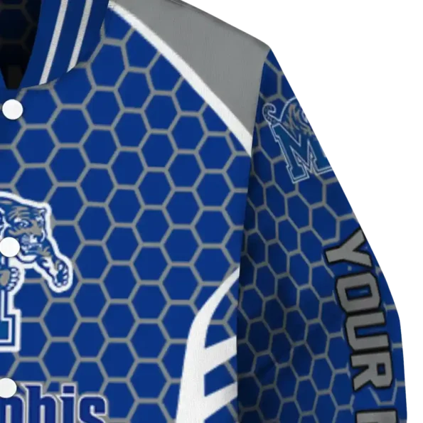 customized memphis tigers hexagon grid blue varsity jacket premium grade.webp