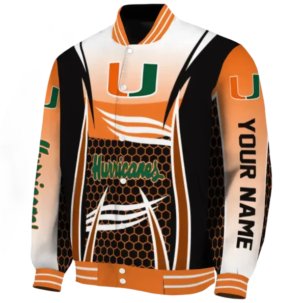 customized miami hurricanes mesh effect orange black varsity jacket best selling
