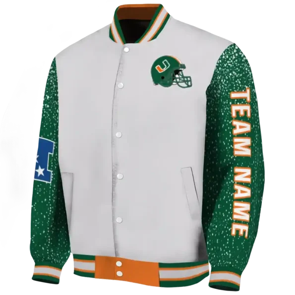 customized miami hurricanes speckled arms orange gray varsity jacket best selling