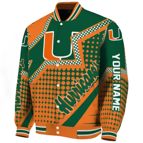 customized miami hurricanes star burst orange varsity jacket best selling.webp