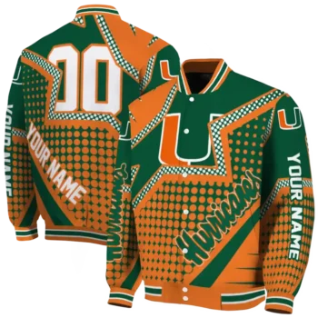 customized miami hurricanes star burst orange varsity jacket fashion forward.webp