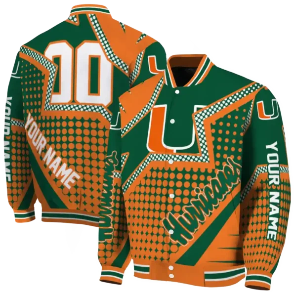 customized miami hurricanes star burst orange varsity jacket fashion forward.webp