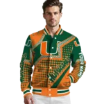 customized miami hurricanes star burst orange varsity jacket best selling.webp