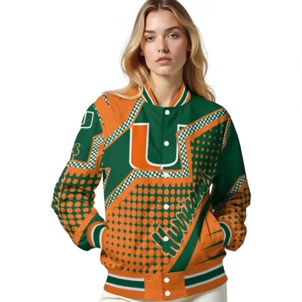 customized miami hurricanes star burst orange varsity jacket latest model.webp
