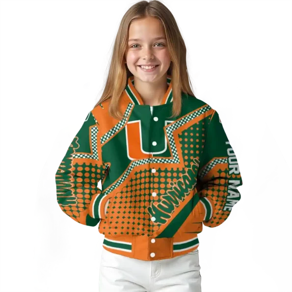 customized miami hurricanes star burst orange varsity jacket top rated.webp