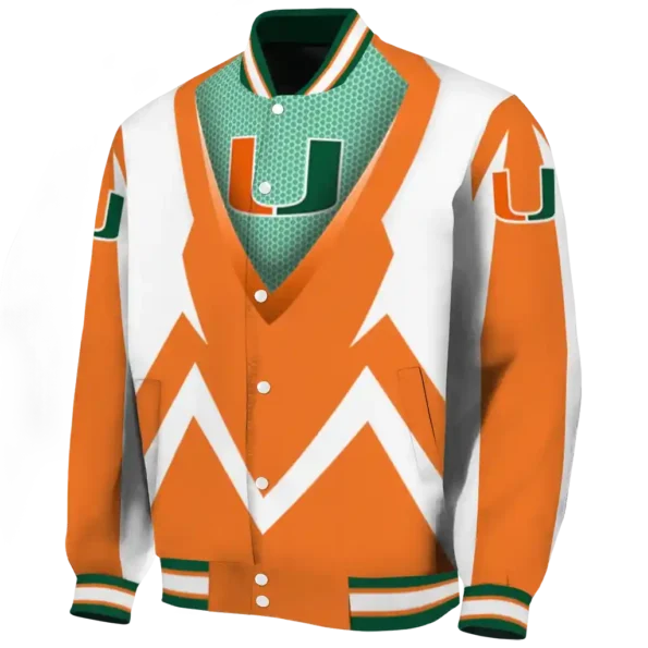 customized miami hurricanes v stripes orange white varsity jacket best selling