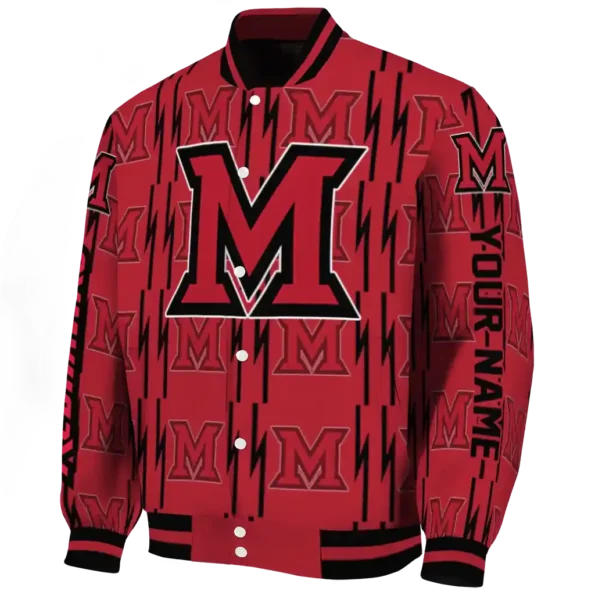 customized miami redhawks bolt stripe red varsity jacket best selling