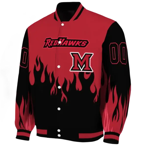 customized miami redhawks flame border red black varsity jacket best selling