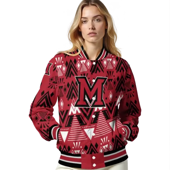 customized miami redhawks pyramid shapes red varsity jacket latest model.webp
