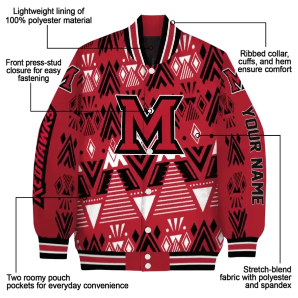 customized miami redhawks pyramid shapes red varsity jacket new arrival.webp