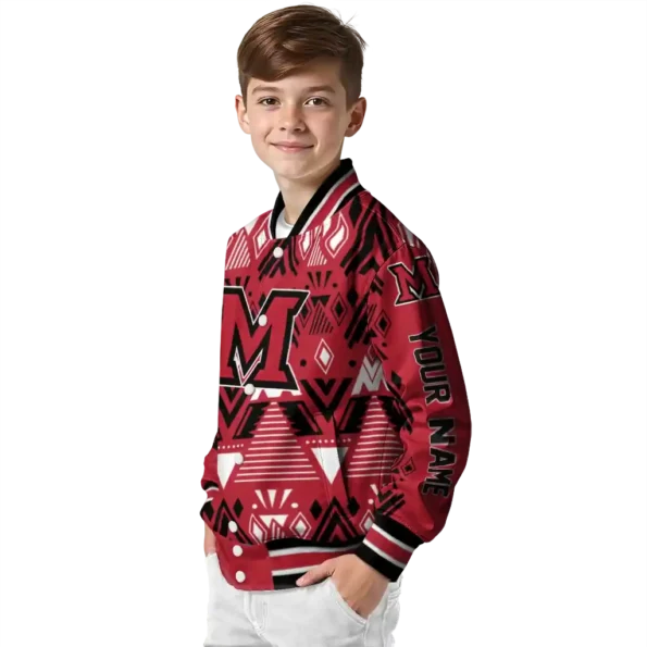 customized miami redhawks pyramid shapes red varsity jacket trendy.webp