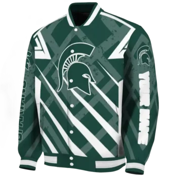 customized michigan state spartans chevron angles green varsity jacket best selling.webp