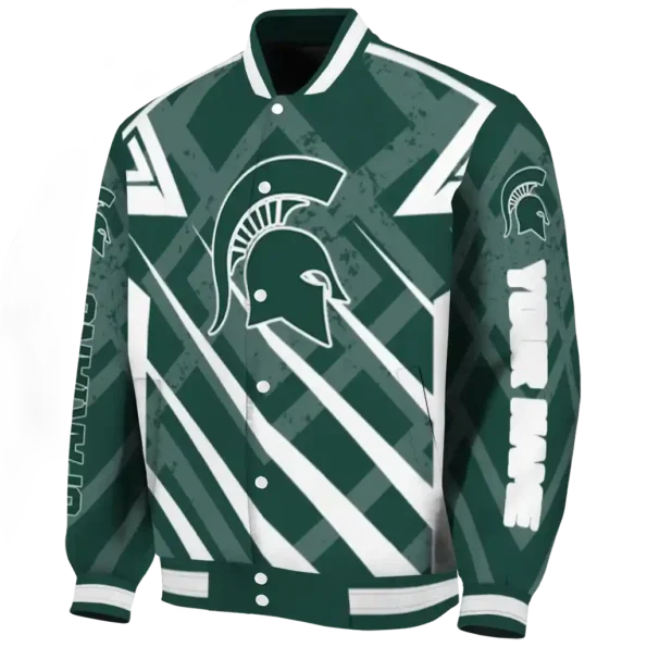 customized michigan state spartans chevron angles green varsity jacket best selling.webp