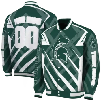 customized michigan state spartans chevron angles green varsity jacket fashion forward.webp