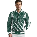 customized michigan state spartans chevron angles green varsity jacket best selling.webp
