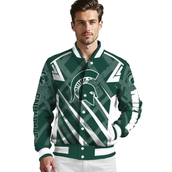 customized michigan state spartans chevron angles green varsity jacket high quality.webp