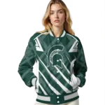 customized michigan state spartans chevron angles green varsity jacket best selling.webp