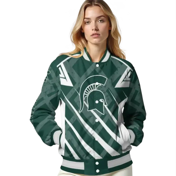 customized michigan state spartans chevron angles green varsity jacket latest model.webp