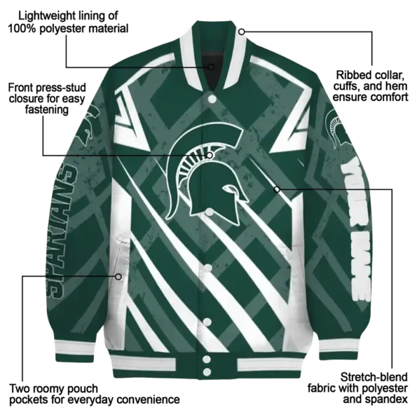 customized michigan state spartans chevron angles green varsity jacket new arrival.webp