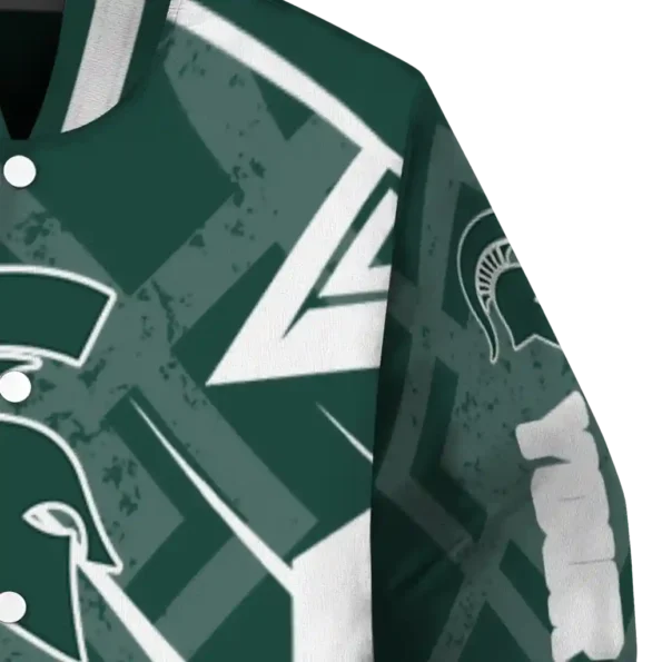 customized michigan state spartans chevron angles green varsity jacket premium grade.webp