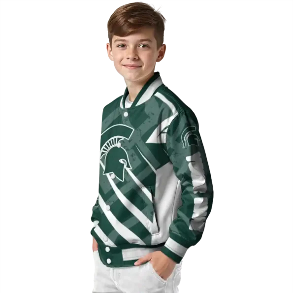 customized michigan state spartans chevron angles green varsity jacket trendy.webp