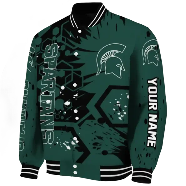 customized michigan state spartans hexagon cluster green black varsity jacket best selling