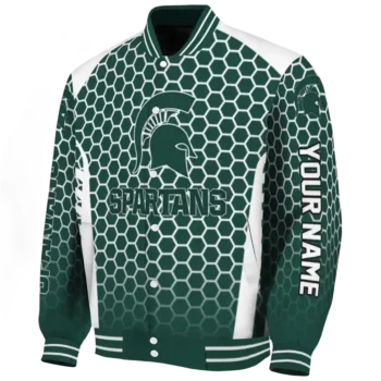 customized michigan state spartans hexagon grid green varsity jacket best selling.webp