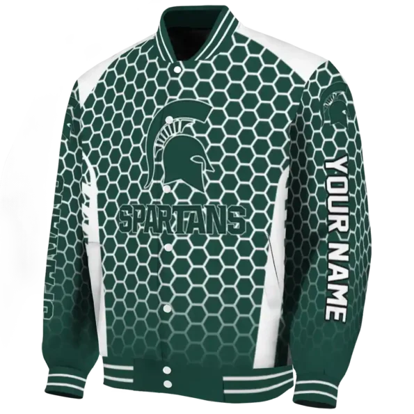 customized michigan state spartans hexagon grid green varsity jacket best selling.webp