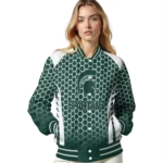customized michigan state spartans hexagon grid green varsity jacket best selling.webp