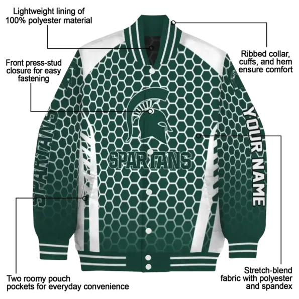 customized michigan state spartans hexagon grid green varsity jacket new arrival.webp