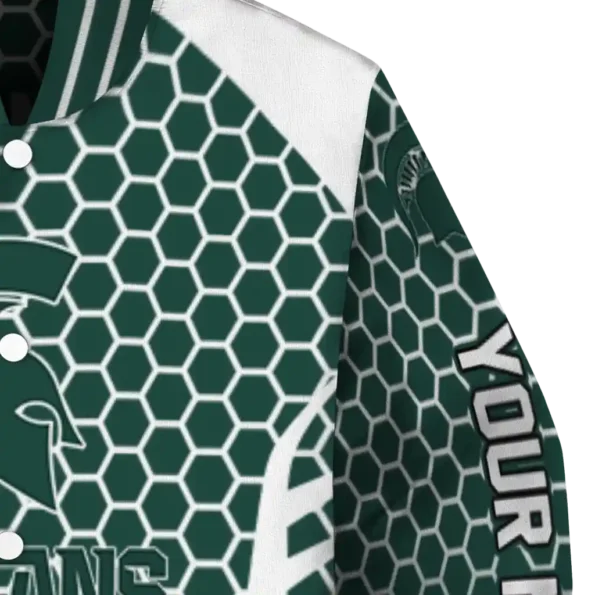 customized michigan state spartans hexagon grid green varsity jacket premium grade.webp