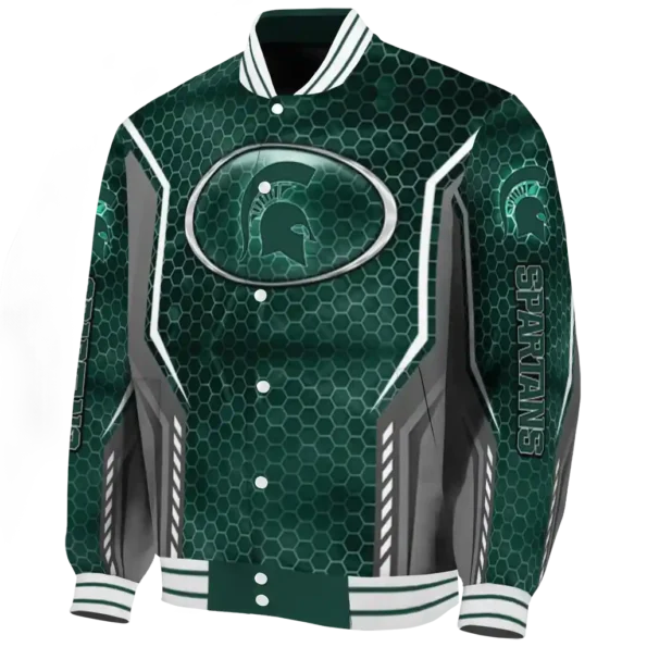 customized michigan state spartans power plate green varsity jacket best selling